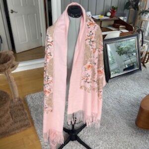 Pink Floral Embroidery Scarf - Super Soft